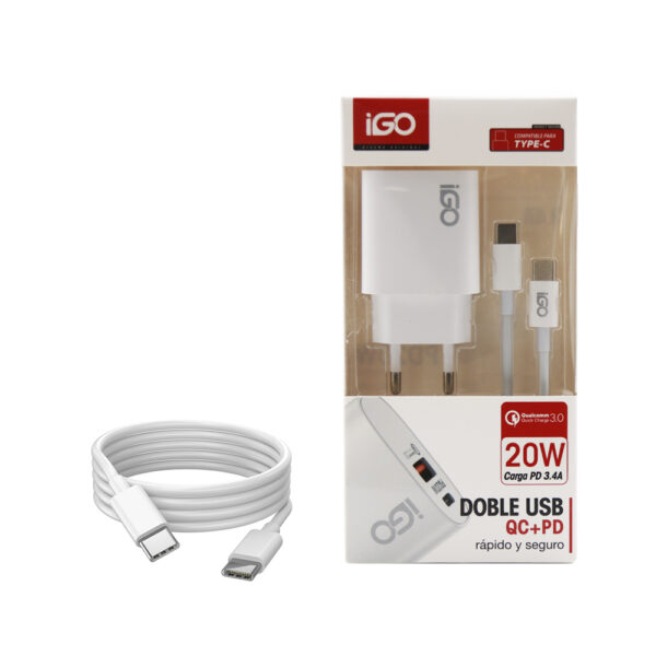 Cargador Type c a Type c Doble USB 20W Igo